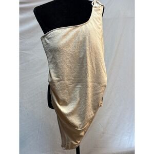 Summer Mae One Shoulder Textured Suit  Champagne Ring Detail Ruched Japan Large